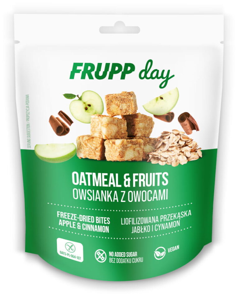 Frupp Day kocka snack falatok zabpehellyel és liofilizált almával, fahéjjal 25g
